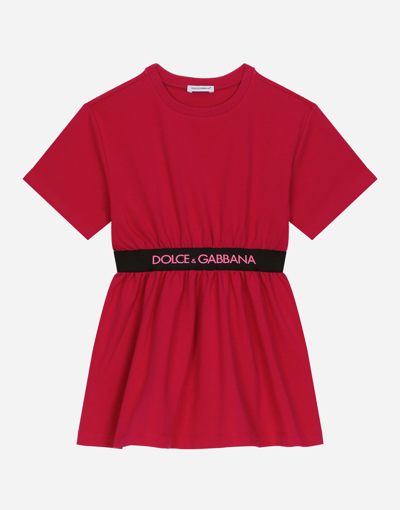 Shop Dolce & Gabbana Interlock Dress With Branded Elastic In Fuchsia