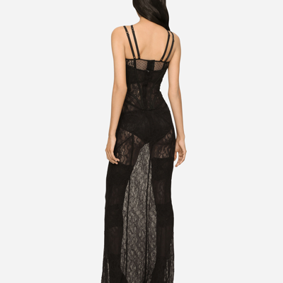 Shop Dolce & Gabbana Long Lace Corset Dress In Black