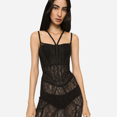 Shop Dolce & Gabbana Long Lace Corset Dress In Black