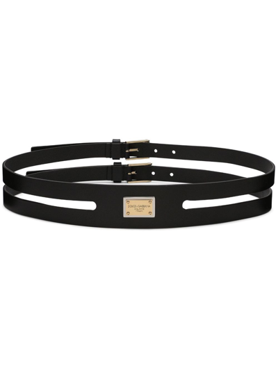 Shop Dolce & Gabbana Logo-plaque Double-strap Belt In Black