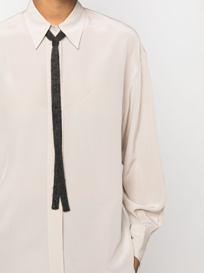 Shop Brunello Cucinelli Monili-detail Silk Shirt In Neutrals