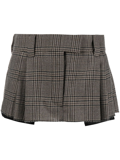 Shop Miu Miu Prince Of Wales Virgin Wool Miniskirt In Brown