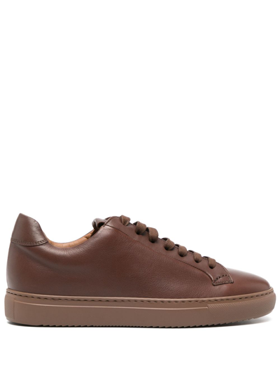 Shop Doucal's Logo-debossed Leather Sneakers In Brown