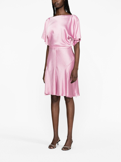 Shop Victoria Beckham Pleated Cowl-back Satin Dress In Pink