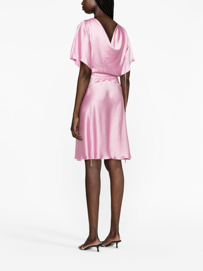 Shop Victoria Beckham Pleated Cowl-back Satin Dress In Pink