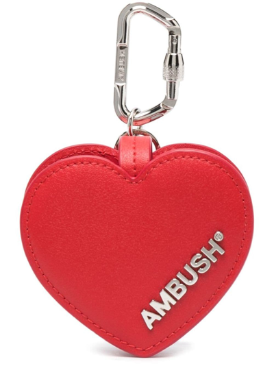 Shop Ambush Heart Leather Airpods Case In Red