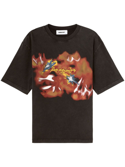 Shop Ambush Abstract-print Cotton T-shirt In Black