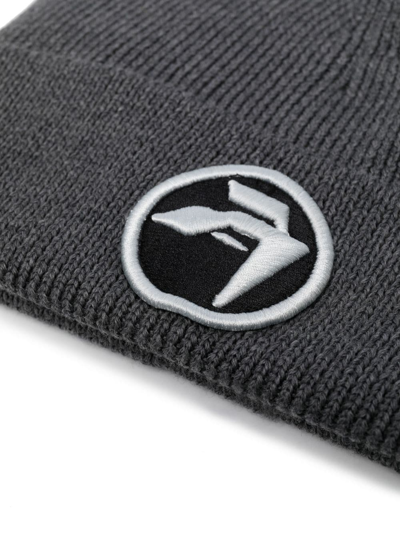 Shop Ambush Logo-embroidered Knitted Beanie In Grey