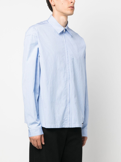 Shop Ambush Striped Cotton-poplin Zip Shirt In Blue