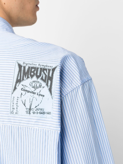 Shop Ambush Striped Cotton-poplin Zip Shirt In Blue