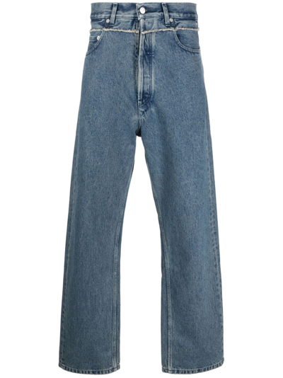 Shop Ambush Frayed-trim Loose Jeans In Blue