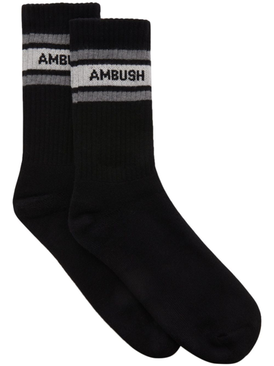 Ambush Logo-jacquard Ribbed Socks In Black