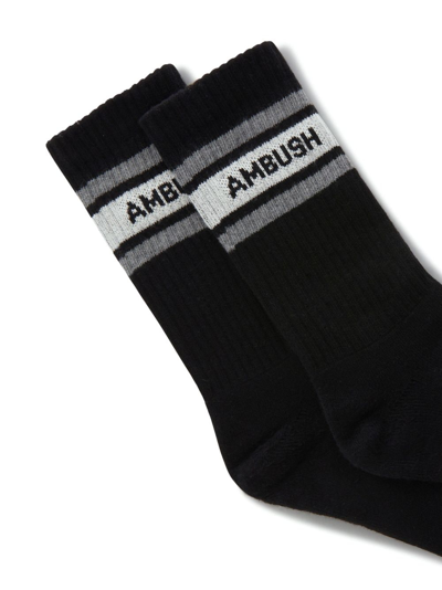 Ambush Logo-jacquard Ribbed Socks In Black
