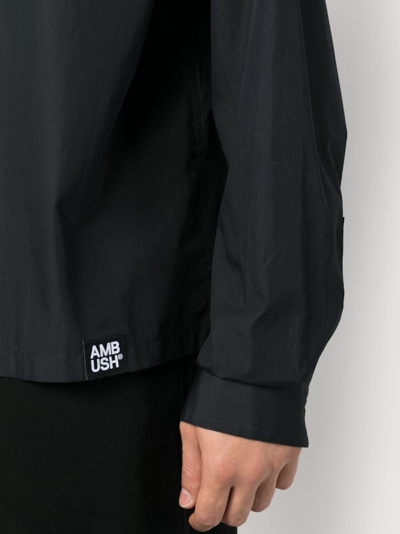 Shop Ambush Zip-up Striped Shirt In Black