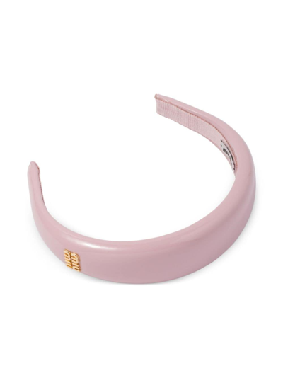 Shop Miu Miu Logo-plaque Leather Headband In Pink