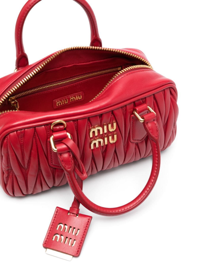 Shop Miu Miu Arcadie Matelassé Nappa-leather Bag In Red