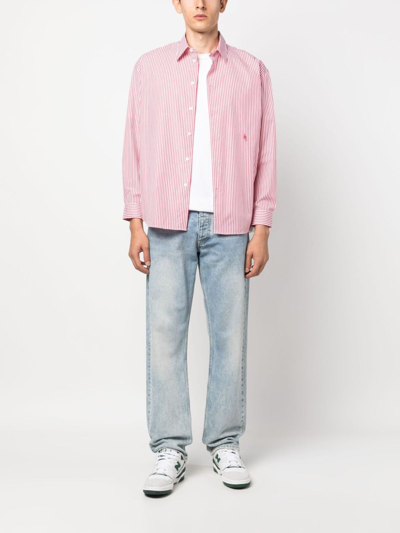 Sporty And Rich Oversized Striped Cotton Shirt In Red