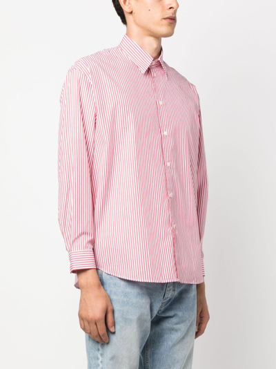 Sporty And Rich Oversized Striped Cotton Shirt In Red
