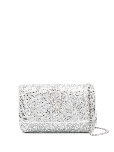 Shop Versace Virtus Rhinestone-embellished Shoulder Bag In White