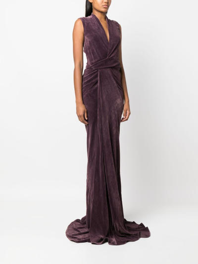 Shop Rick Owens V-neck Draped Gown In Purple