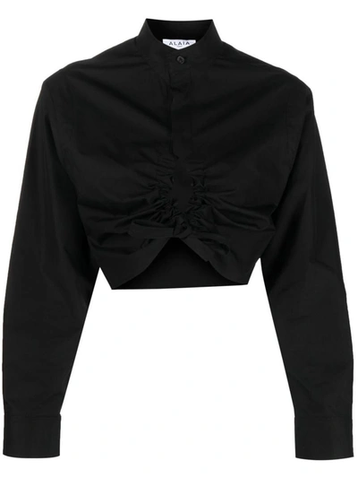 Shop Alaïa Cropped Shirt In Black