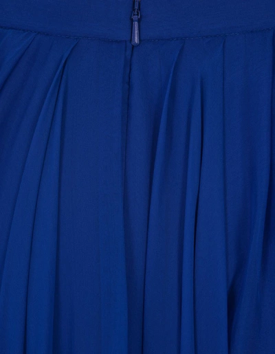 Shop Alexander Mcqueen Long Draped Dress In Ultramarine Silk In Blue