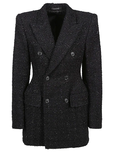Balenciaga Double-breasted Bouclé Blazer In Black