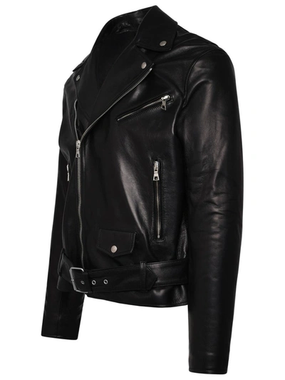 Shop Palm Angels Black Leather Jacket