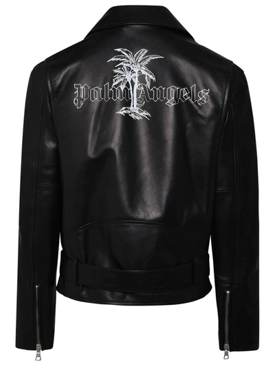 Shop Palm Angels Black Leather Jacket