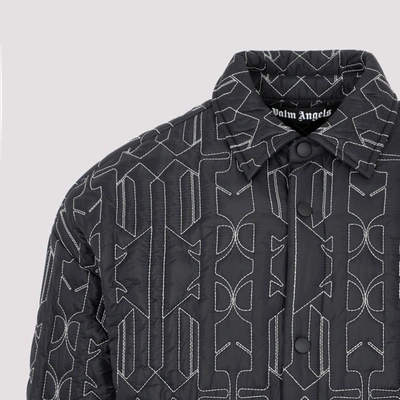 Shop Palm Angels All Monogram Quilted Overshirt In Grey