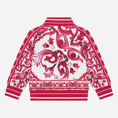 Shop Dolce & Gabbana Zip-up Jersey Sweatshirt With Majolica Print In Multicolor