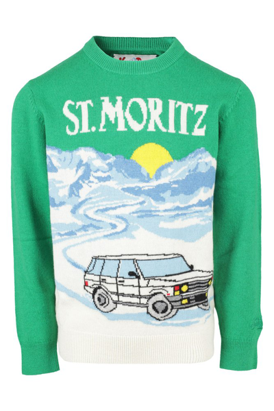 Shop Mc2 Saint Barth Kids Motif Intarsia Knitted Jumper In Green