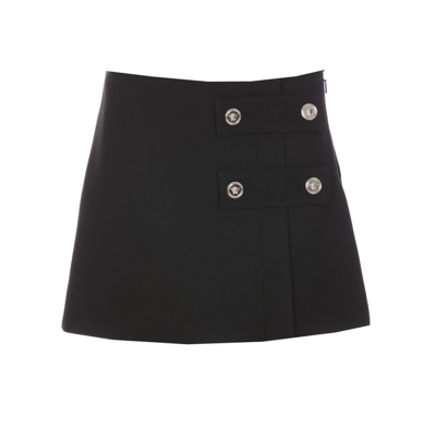 Shop Versace Low Rise Straight Hem Mini Skirt In Black