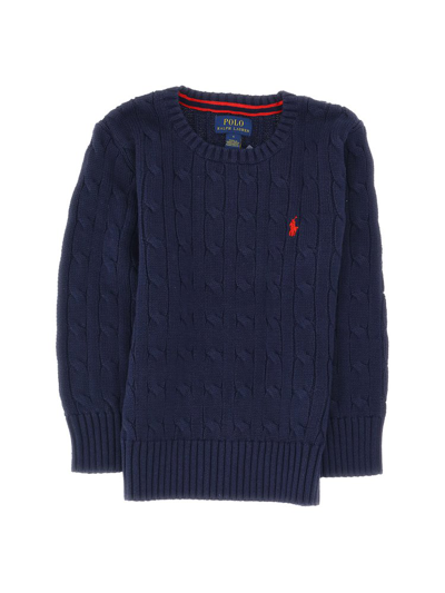 Shop Ralph Lauren Kids Polo Pony Knitted Jumper In Navy