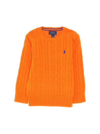 Shop Ralph Lauren Kids Polo Pony Knitted Jumper In Orange
