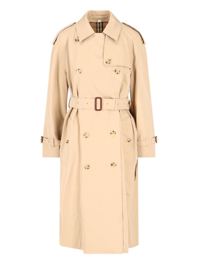 Shop Burberry Double Breasted Coat In Beige