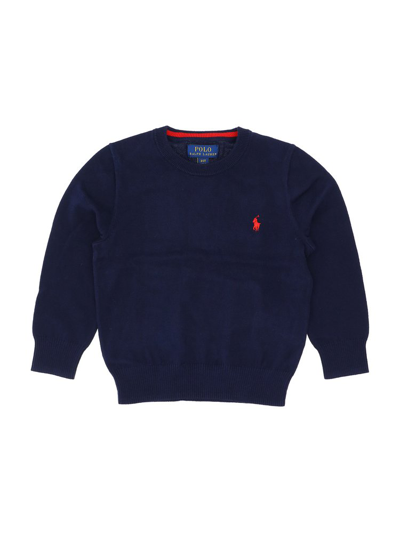 Shop Ralph Lauren Kids Logo Embroidered Crewneck Jumper In Navy