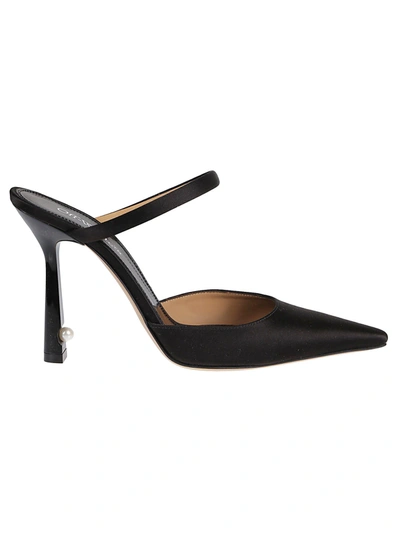 Shop Off-white Pearl Satin High Pointed Mules In Black White