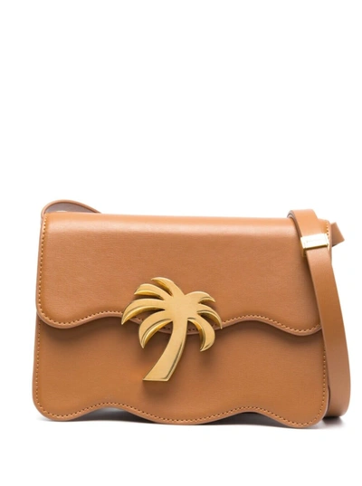 Shop Palm Angels Palm Shoulder Bag In Brown Leather Woman