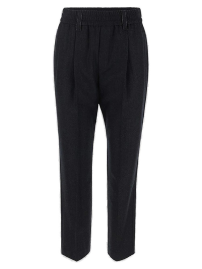 Shop Brunello Cucinelli High Waist Straight Leg Trousers In Black