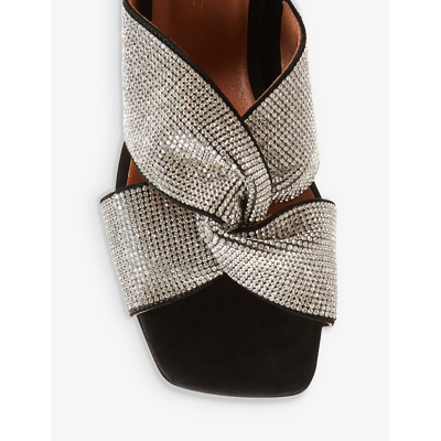 Shop Claudie Pierlot Womens Noir / Gris Amanon Rhinestone-embellished Heeled Leather Sandals