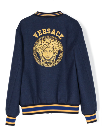 Versace Logo-patch Bomber Jacket In Blue