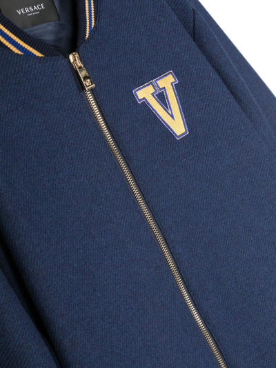 Versace Logo-patch Bomber Jacket In Blue
