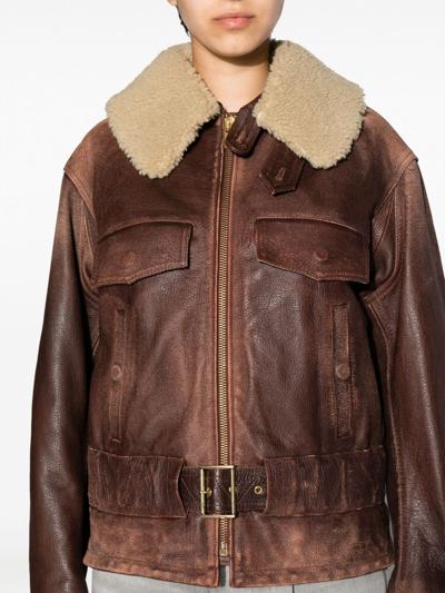 Shop Golden Goose Shearling Leather Jacket In Brown