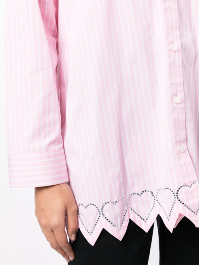 Shop Mach & Mach Heart-motif Striped Shirt In Pink