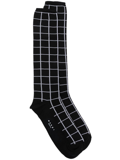 Shop Marni Intarsia-knit Checked Socks In Black