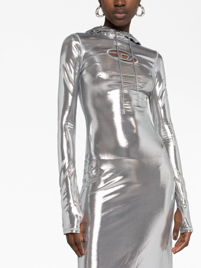 Shop Diesel D-mathilde L1 Metallic-effect Maxi Dress In Grey