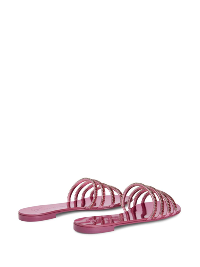 Shop Giuseppe Zanotti Iride Crystal Leather Slides In Pink