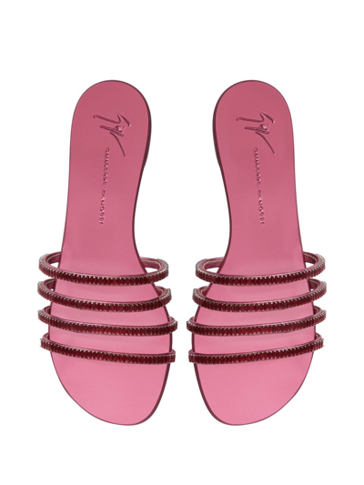 Shop Giuseppe Zanotti Iride Crystal Leather Slides In Pink