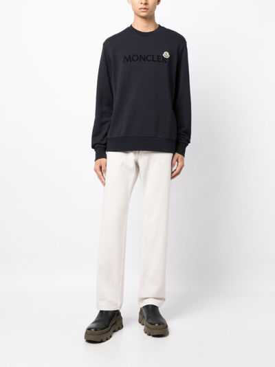 Shop Moncler Logo-patch Cotton Sweatshirt In Blue